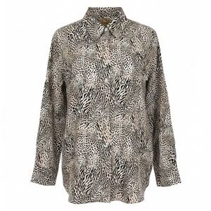 Gold Label Investments Women's 2X 22 Leopard Zebra Button Down Shirt Non Iron